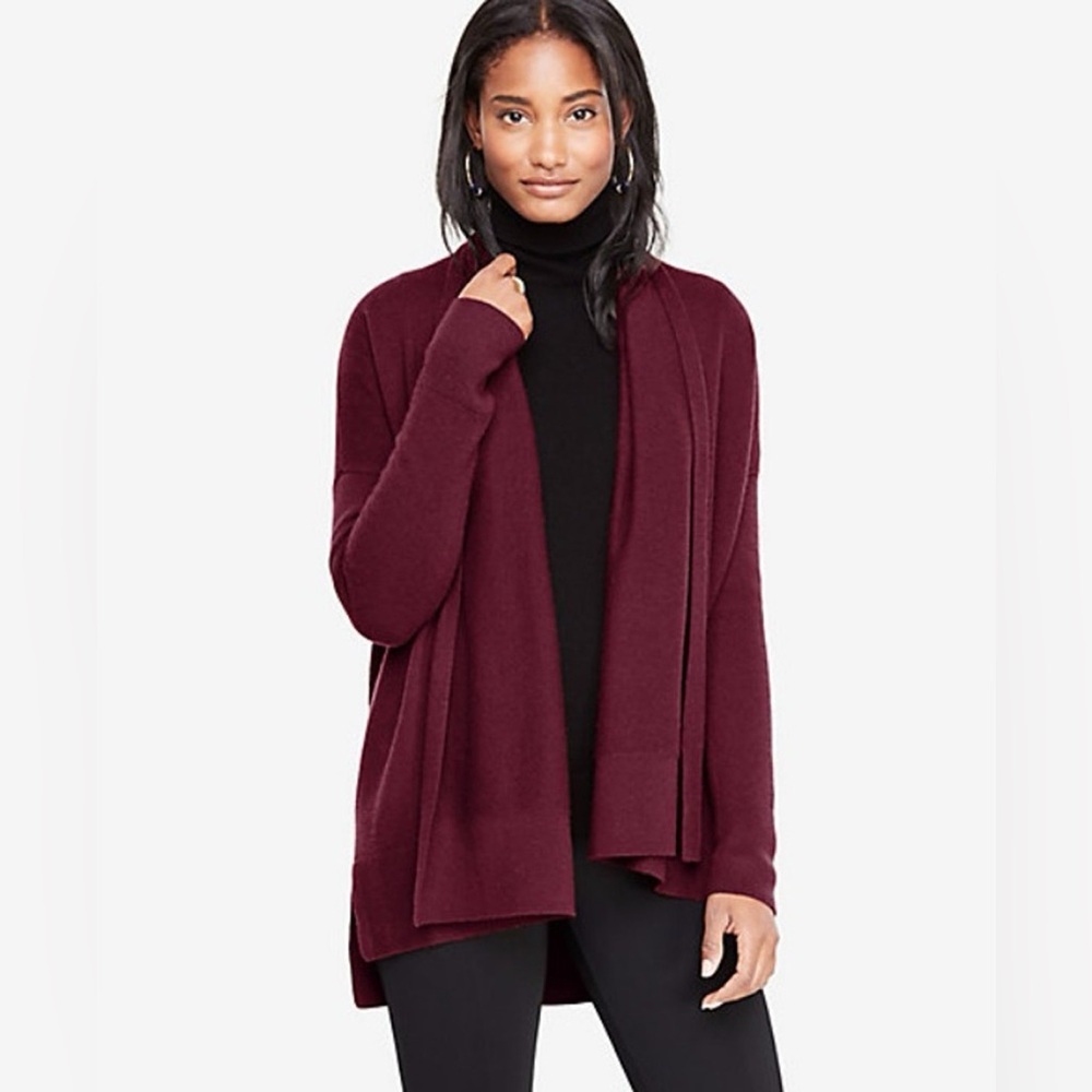 Ann Taylor 100% Cashmere‎ Burgundy Open Cardigan